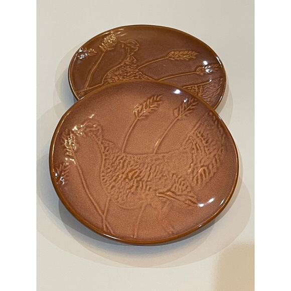Threshold 6" stoneware turkey dessert appetizer plate brown rust fall set of 2 - Picture 4 of 6